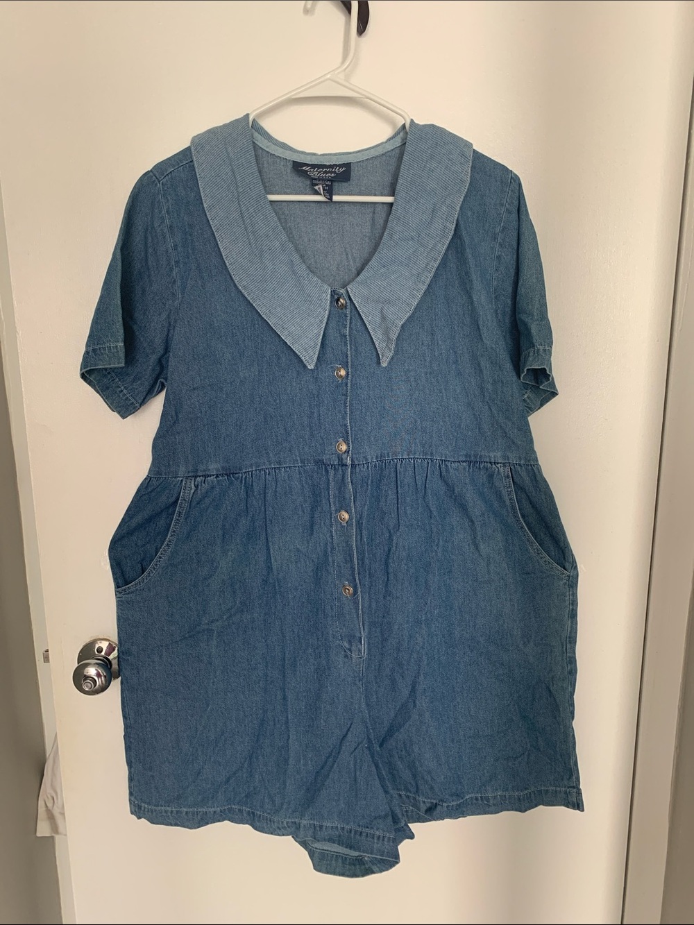 Denim Blue Short Skirt Romper with Peter Pan Collar
